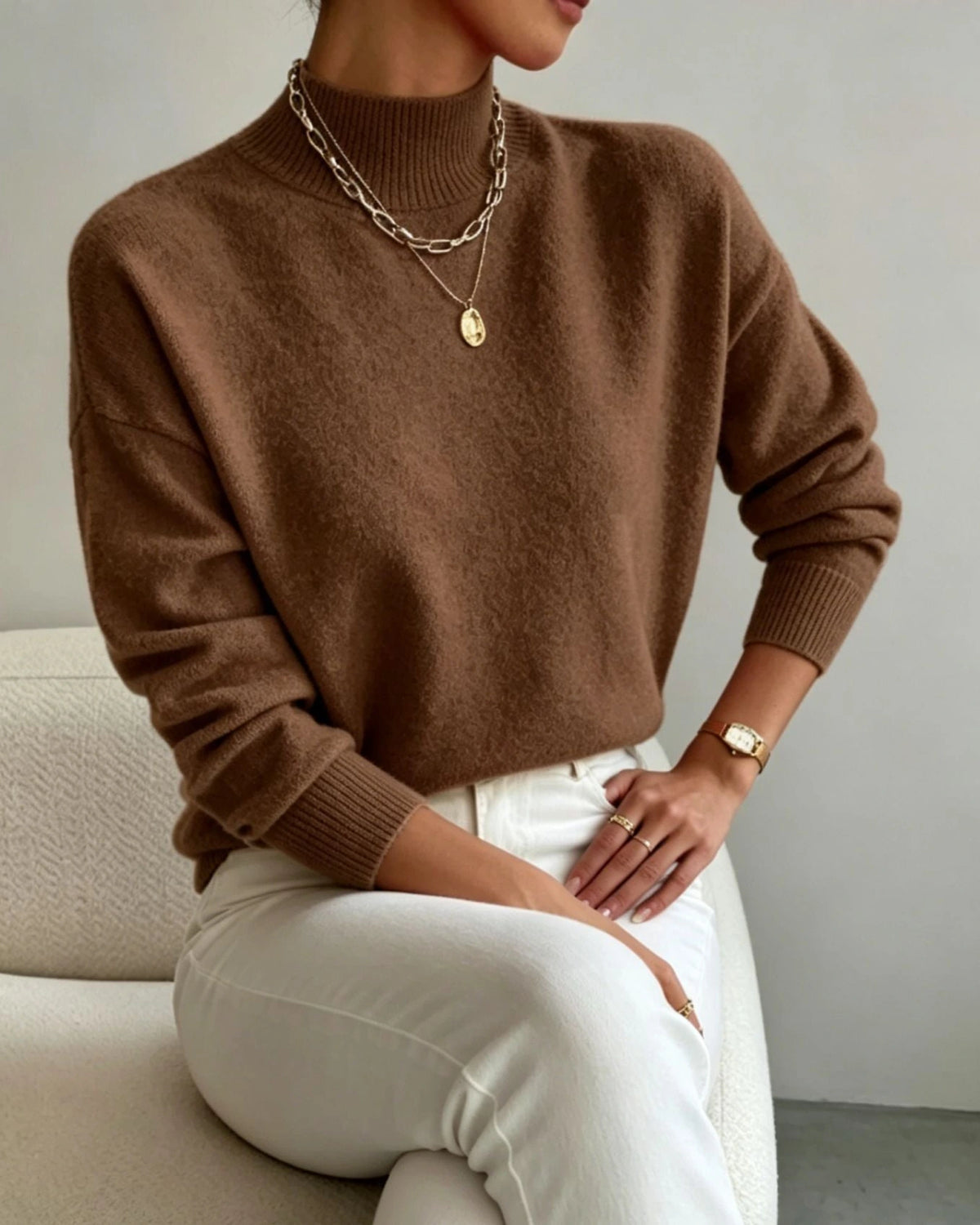 Women's Soft Mock Neck Jumper with Ribbed Cuffs in a Relaxed Fit – Amelie Mae