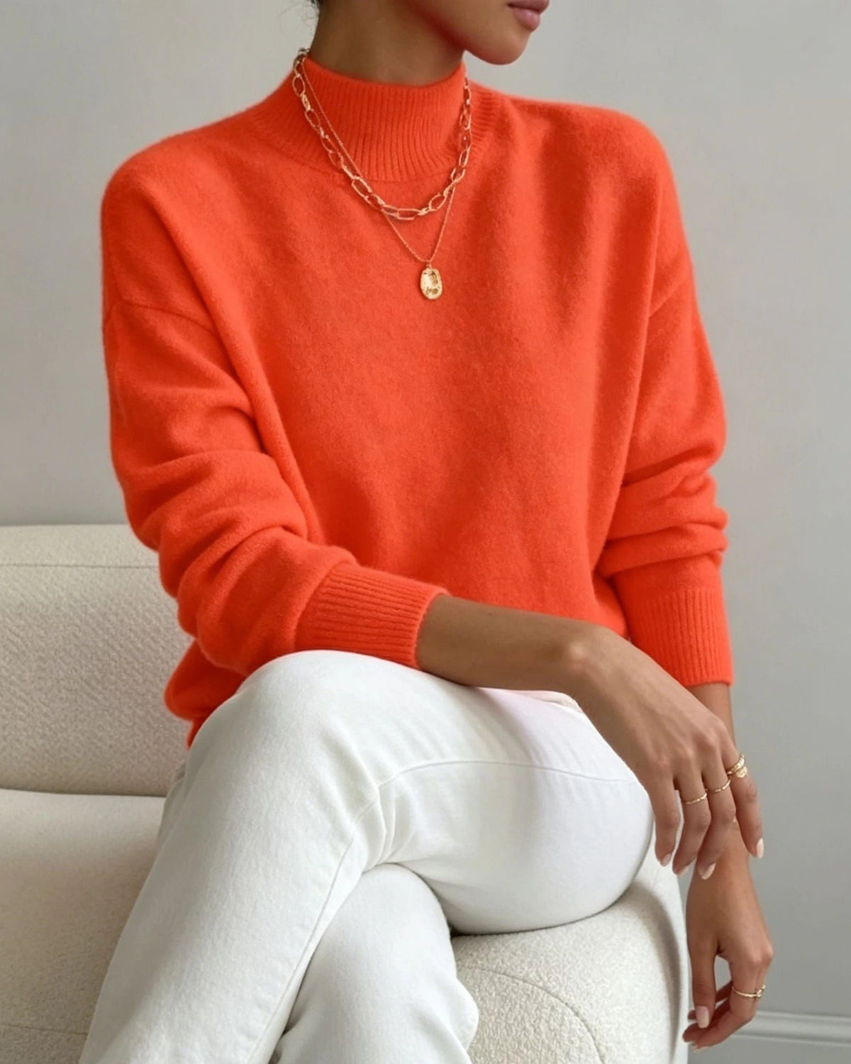 Women's Soft Mock Neck Jumper with Ribbed Cuffs in a Relaxed Fit – Amelie Mae