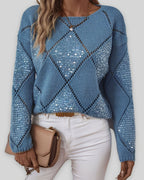 Women's Knit Jumper with Diamond Pattern and Sequin Detail, Relaxed Fit – Orla Belle