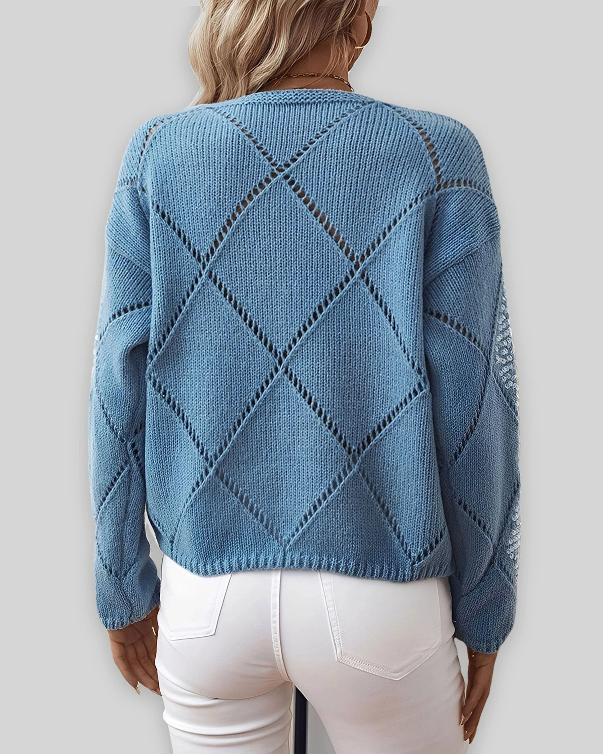 Women's Knit Jumper with Diamond Pattern and Sequin Detail, Relaxed Fit – Orla Belle