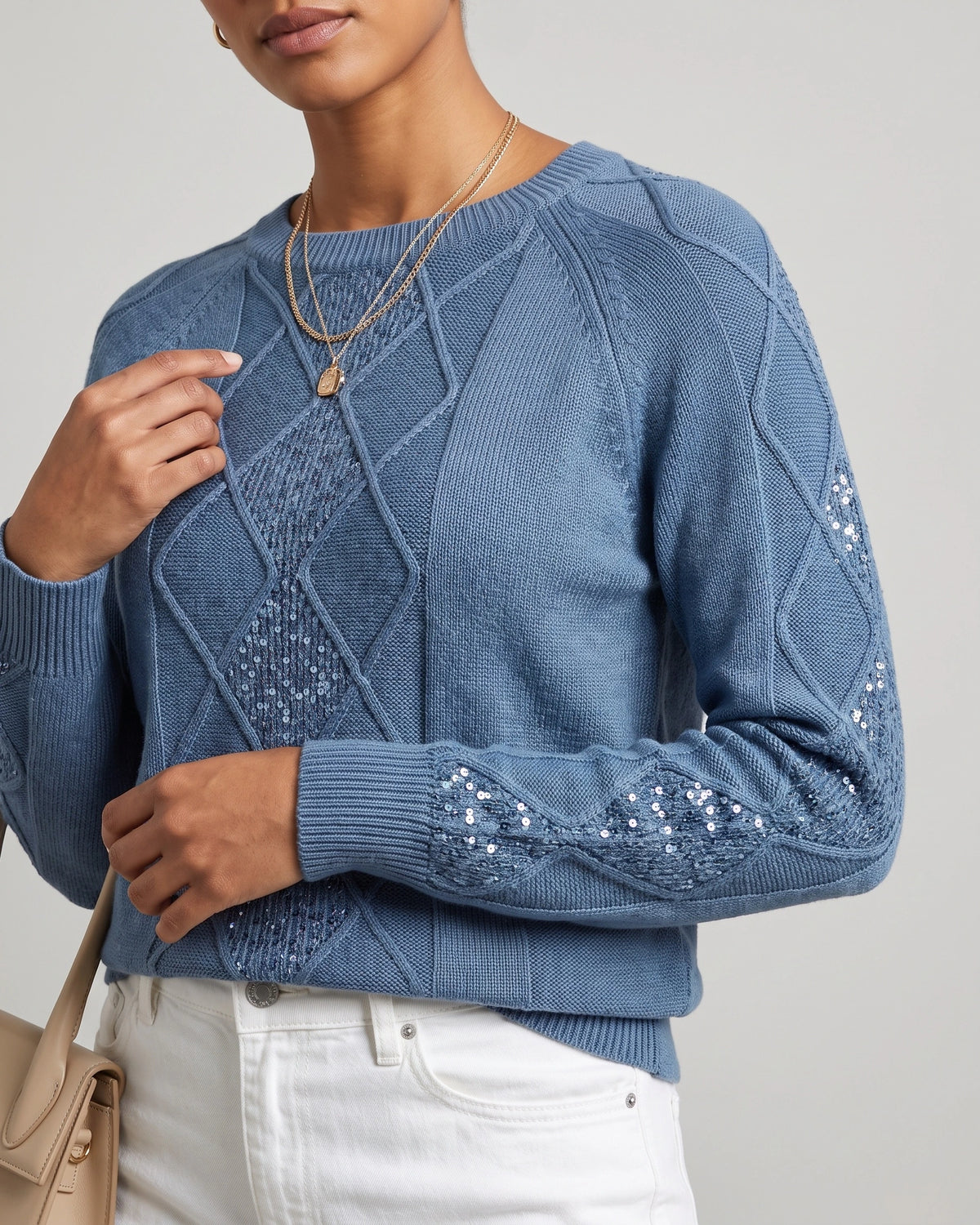 Women's Knit Jumper with Diamond Pattern and Sequin Detail, Relaxed Fit – Orla Belle