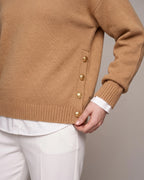 Women's Polo Collar Knit Jumper for Work with Gold Side Buttons, Relaxed Fit – Nell Lou