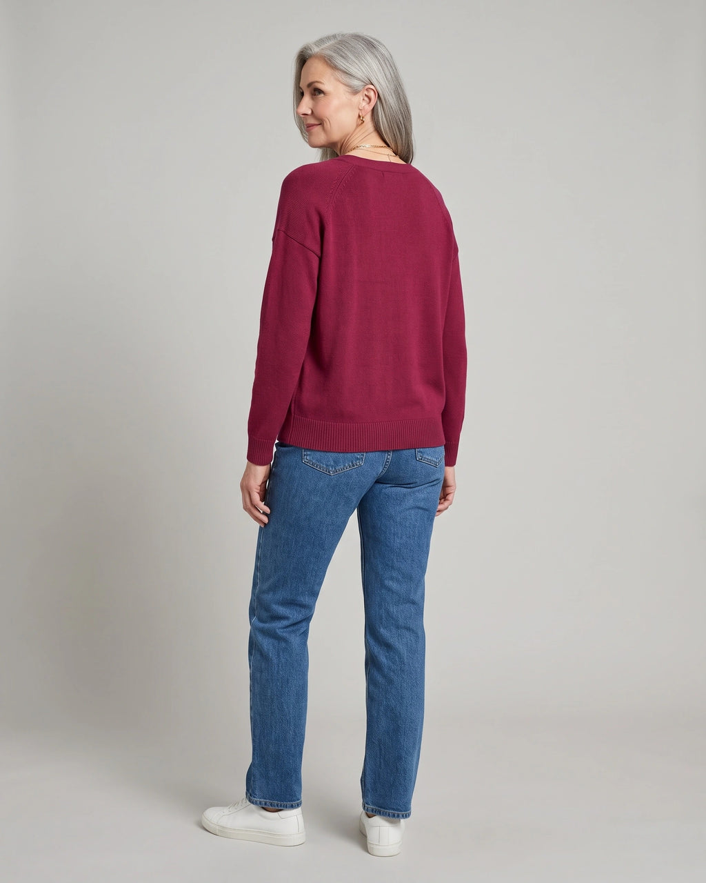 Women's V-Neck Jumper with Ribbed V Neckline and Cuffs, Relaxed Fit – Talia Lou