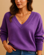 Women's V-Neck Jumper with Ribbed V Neckline and Cuffs, Relaxed Fit – Talia Lou