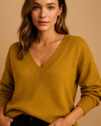 Women's V-Neck Jumper with Ribbed V Neckline and Cuffs, Relaxed Fit – Talia Lou