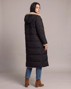 Women's Long Puffer Coat with Hood, Reversible Faux Shearling Lining – Ione