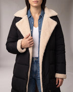 Women's Long Puffer Coat with Hood, Reversible Faux Shearling Lining – Ione