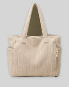 Women's Tote Bag Handbag in Ribbed Corduroy with Exterior Pockets – Ruby Grey