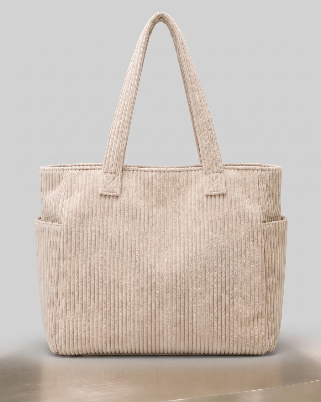 Women's Tote Bag Handbag in Ribbed Corduroy with Exterior Pockets – Ruby Grey