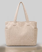 Women's Tote Bag Handbag in Ribbed Corduroy with Exterior Pockets – Ruby Grey
