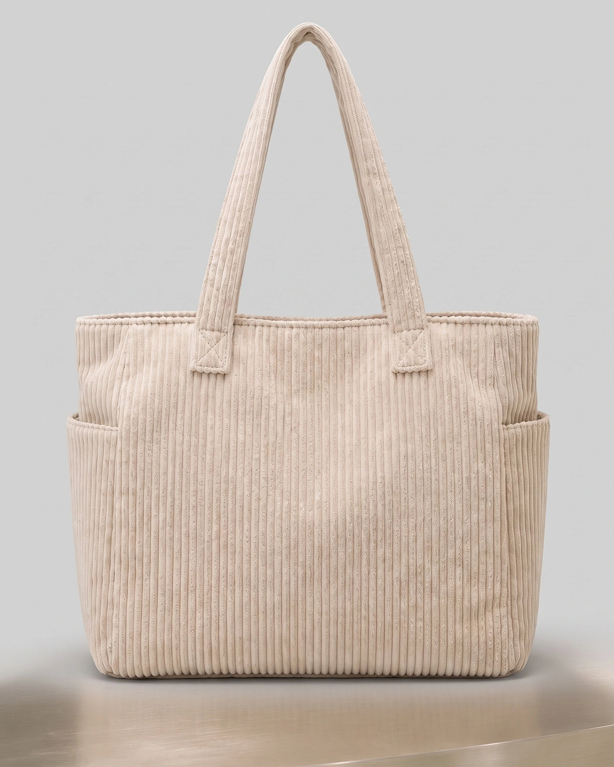 Women's Tote Bag Handbag in Ribbed Corduroy with Exterior Pockets – Ruby Grey