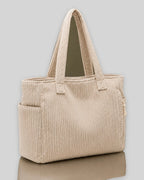 Women's Tote Bag Handbag in Ribbed Corduroy with Exterior Pockets – Ruby Grey