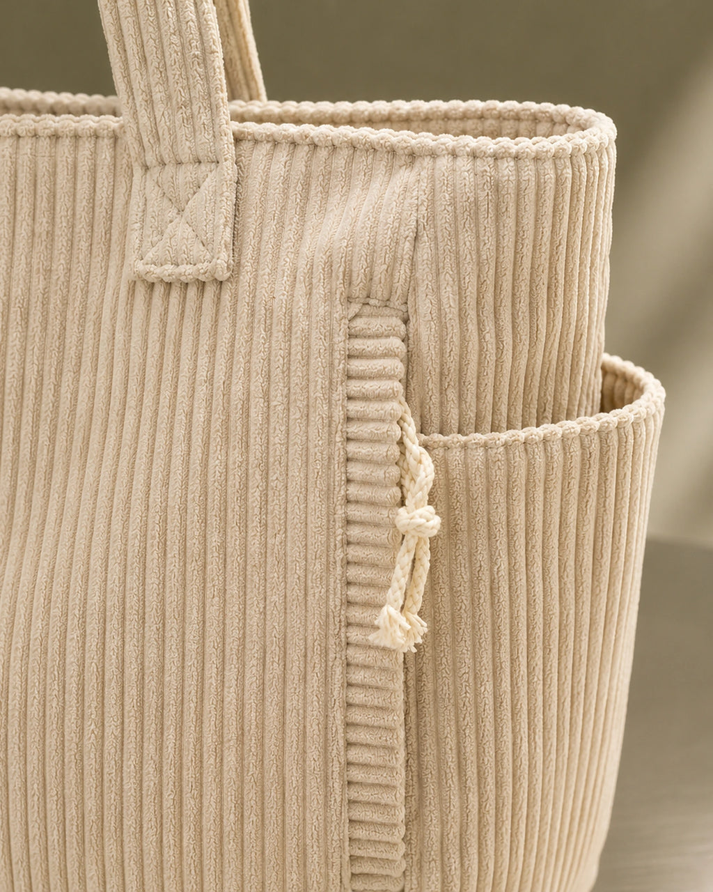 Women's Tote Bag Handbag in Ribbed Corduroy with Exterior Pockets – Ruby Grey