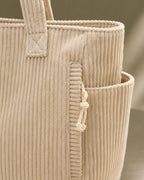 Women's Tote Bag Handbag in Ribbed Corduroy with Exterior Pockets – Ruby Grey