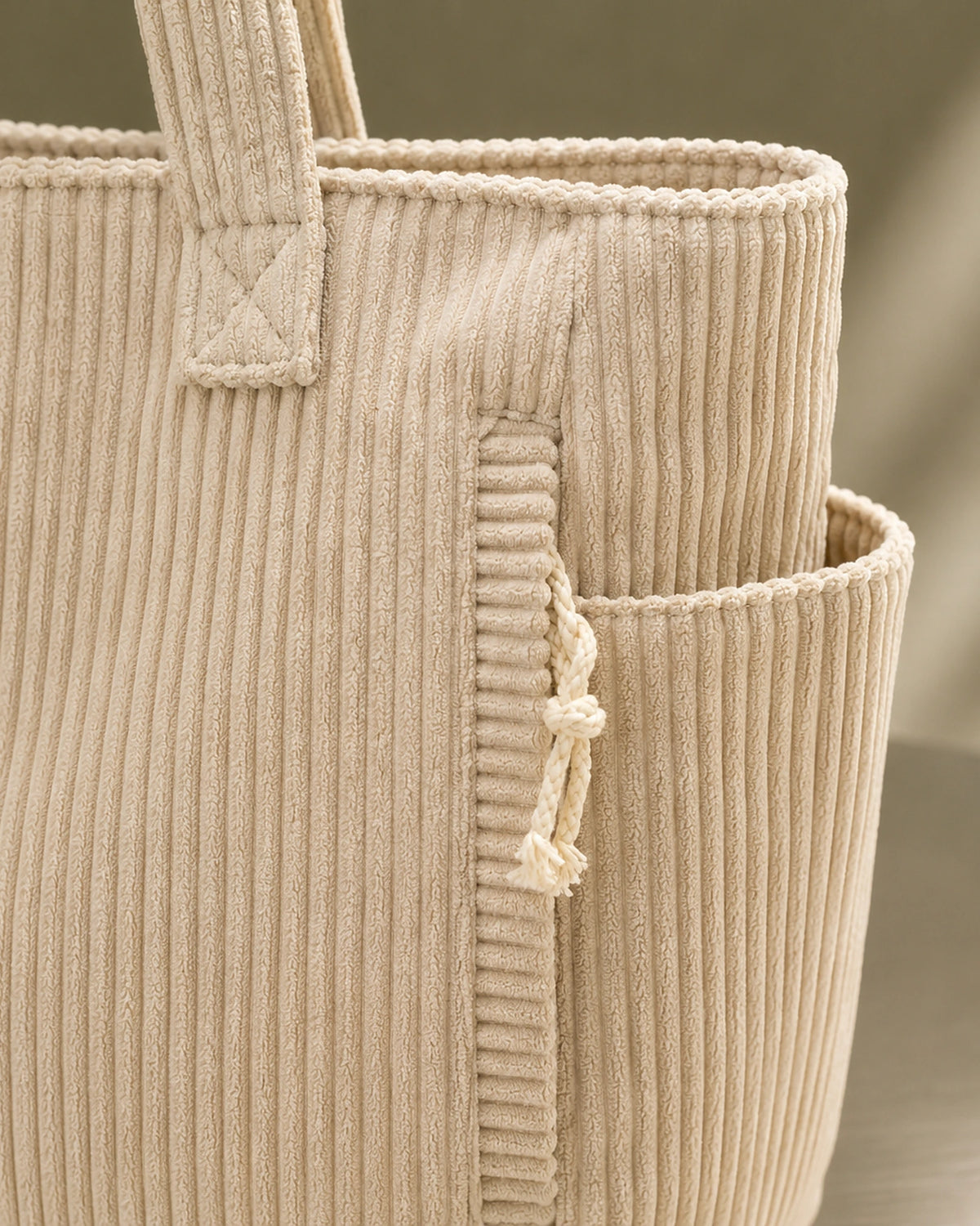 Women's Tote Bag Handbag in Ribbed Corduroy with Exterior Pockets – Ruby Grey