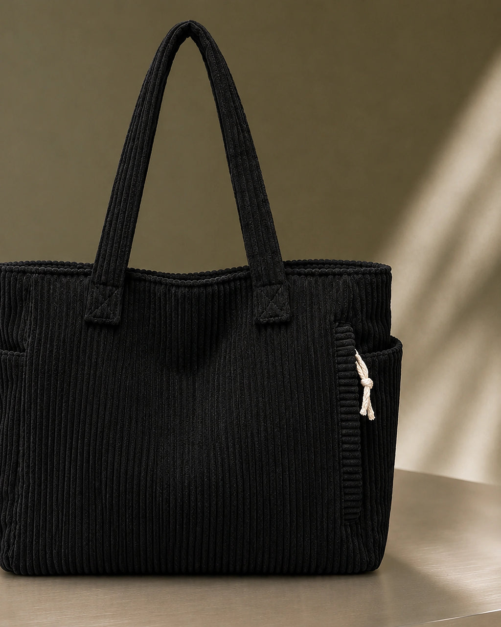 Women's Tote Bag Handbag in Ribbed Corduroy with Exterior Pockets – Ruby Grey