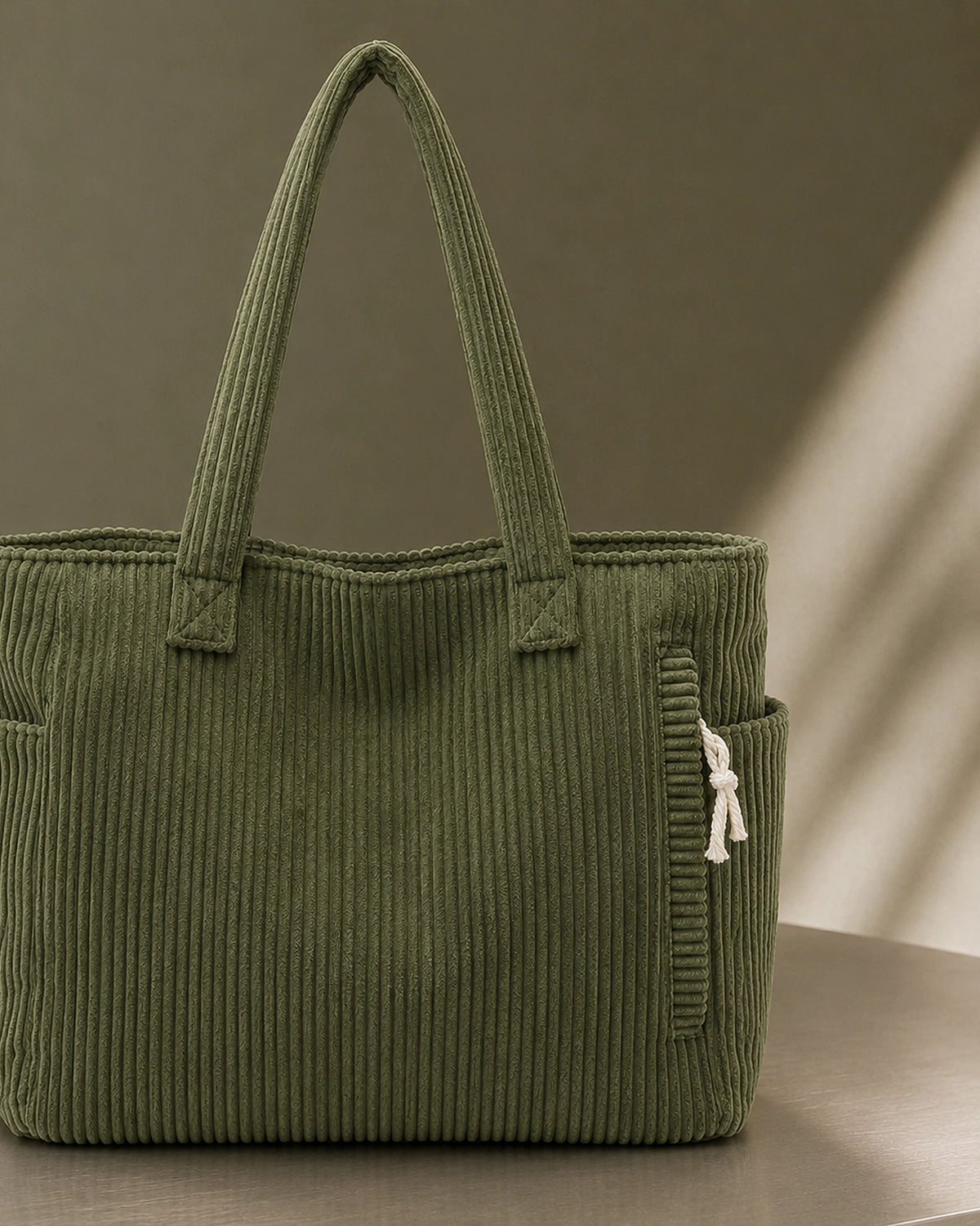 Women's Tote Bag Handbag in Ribbed Corduroy with Exterior Pockets – Ruby Grey