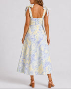 Women's Floral Midi Dress with Tie Shoulders and A-Line Skirt – Phoebe Lou