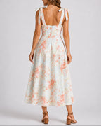 Women's Floral Midi Dress with Tie Shoulders and A-Line Skirt – Phoebe Lou