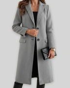Women's Wool Overcoat, Single Breasted Long Coat with Notch Lapel and Flap Pockets – Violet Grey
