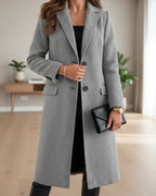 Women's Wool Overcoat, Single Breasted Long Coat with Notch Lapel and Flap Pockets – Violet Grey