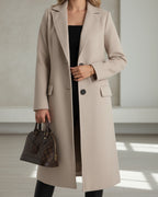 Women's Wool Overcoat, Single Breasted Long Coat with Notch Lapel and Flap Pockets – Violet Grey