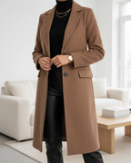 Women's Wool Overcoat, Single Breasted Long Coat with Notch Lapel and Flap Pockets – Violet Grey