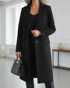 Women's Wool Overcoat, Single Breasted Long Coat with Notch Lapel and Flap Pockets – Violet Grey
