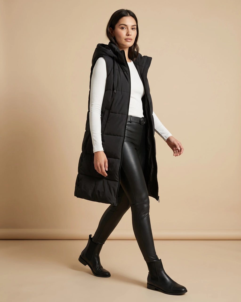 Women's Hooded Puffer Gilet Body Warmer, Longline with Front Zip and Slip Pockets – Wilhelmina