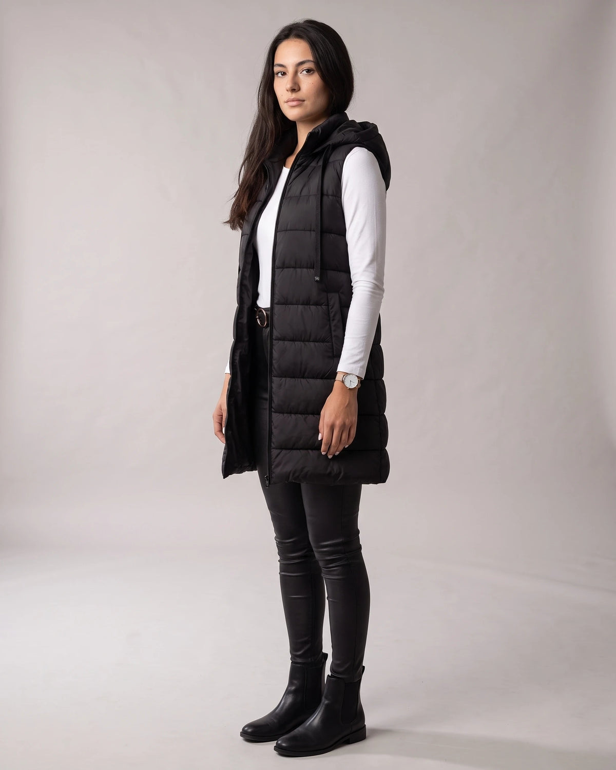 Women's Hooded Puffer Gilet Body Warmer, Longline with Front Zip and Slip Pockets – Wilhelmina