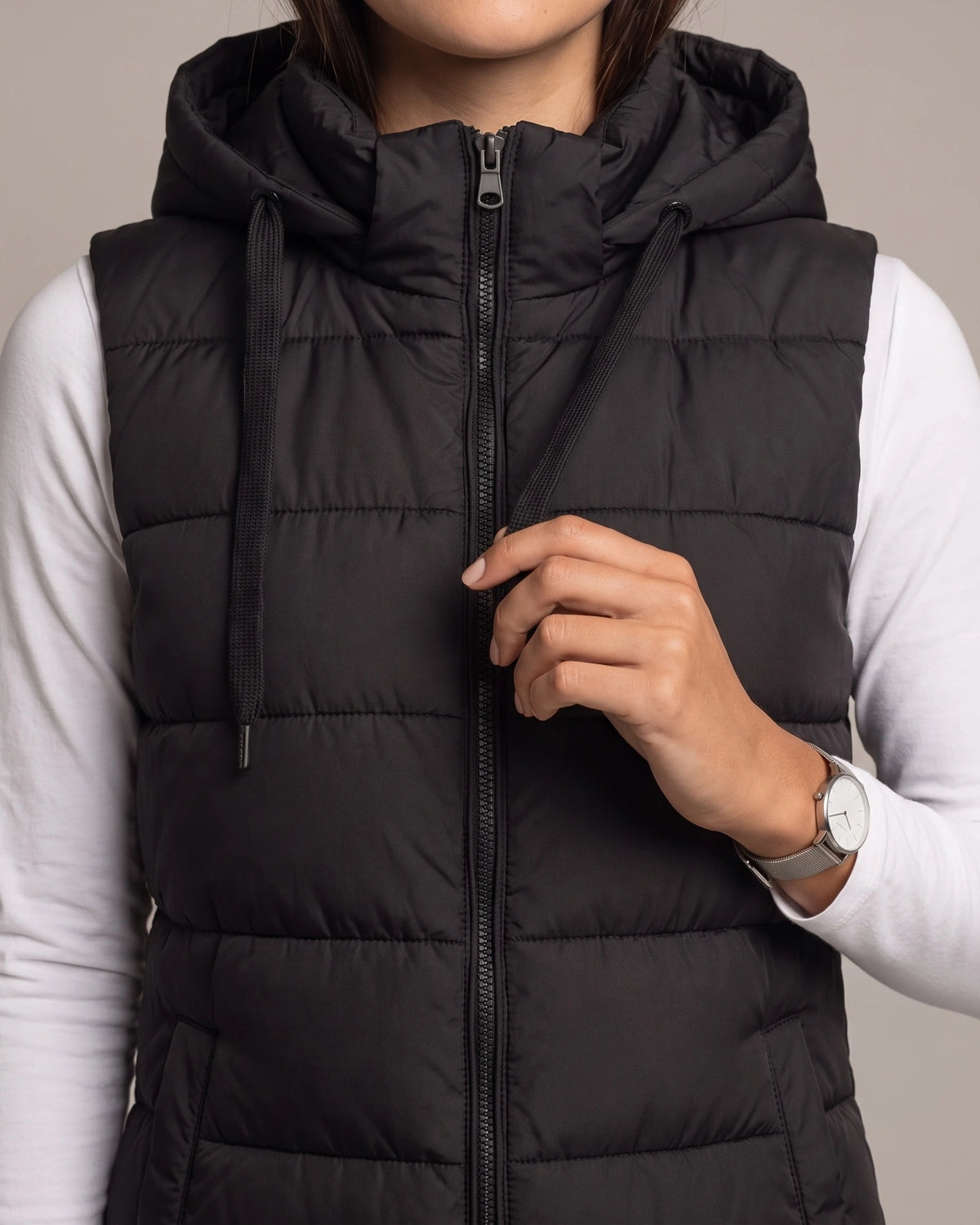 Women's Hooded Puffer Gilet Body Warmer, Longline with Front Zip and Slip Pockets – Wilhelmina
