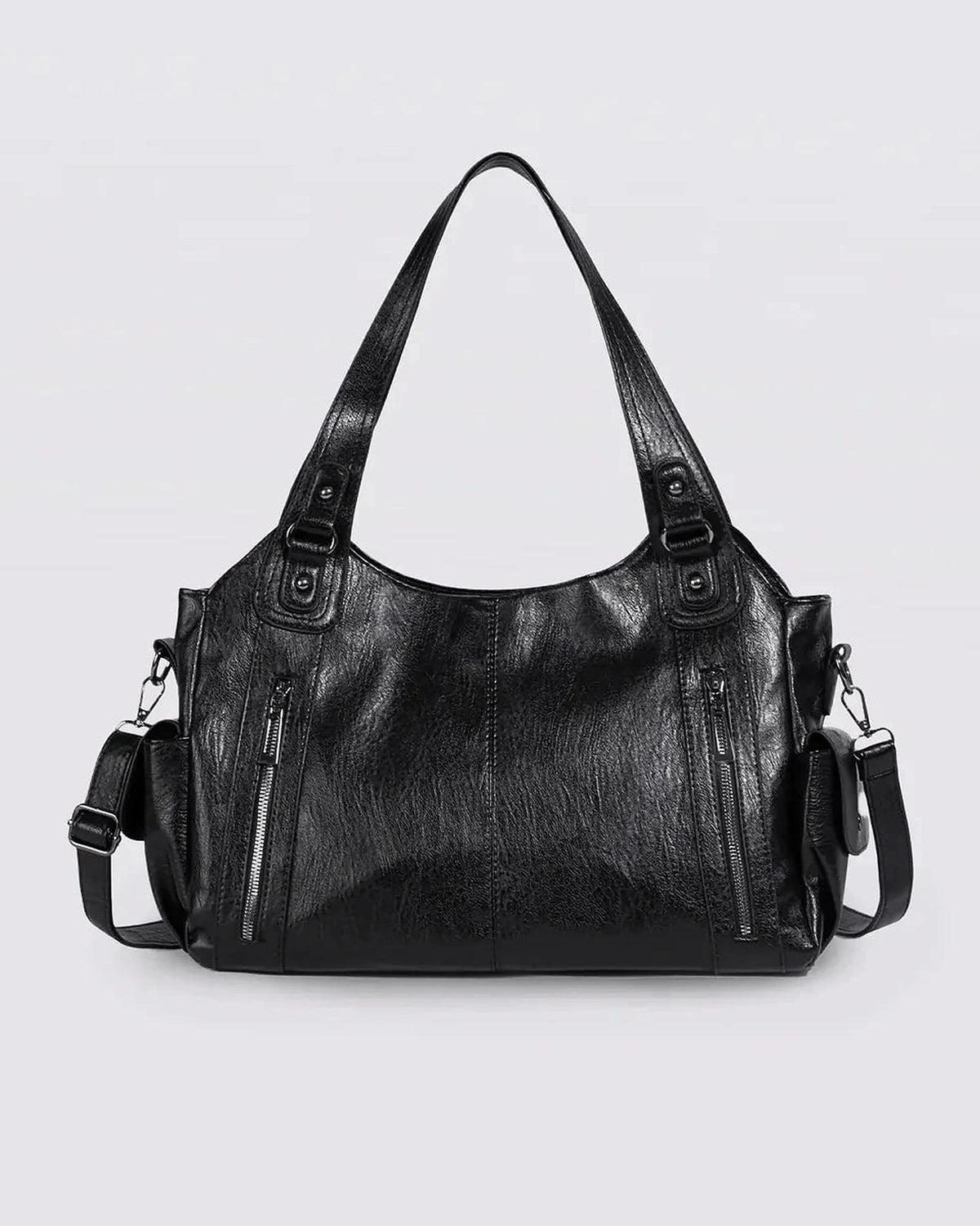 Women's Tote Bag and Shoulder Bag in Slouchy Faux Leather with Twin Zip Pockets – Quinn Lou