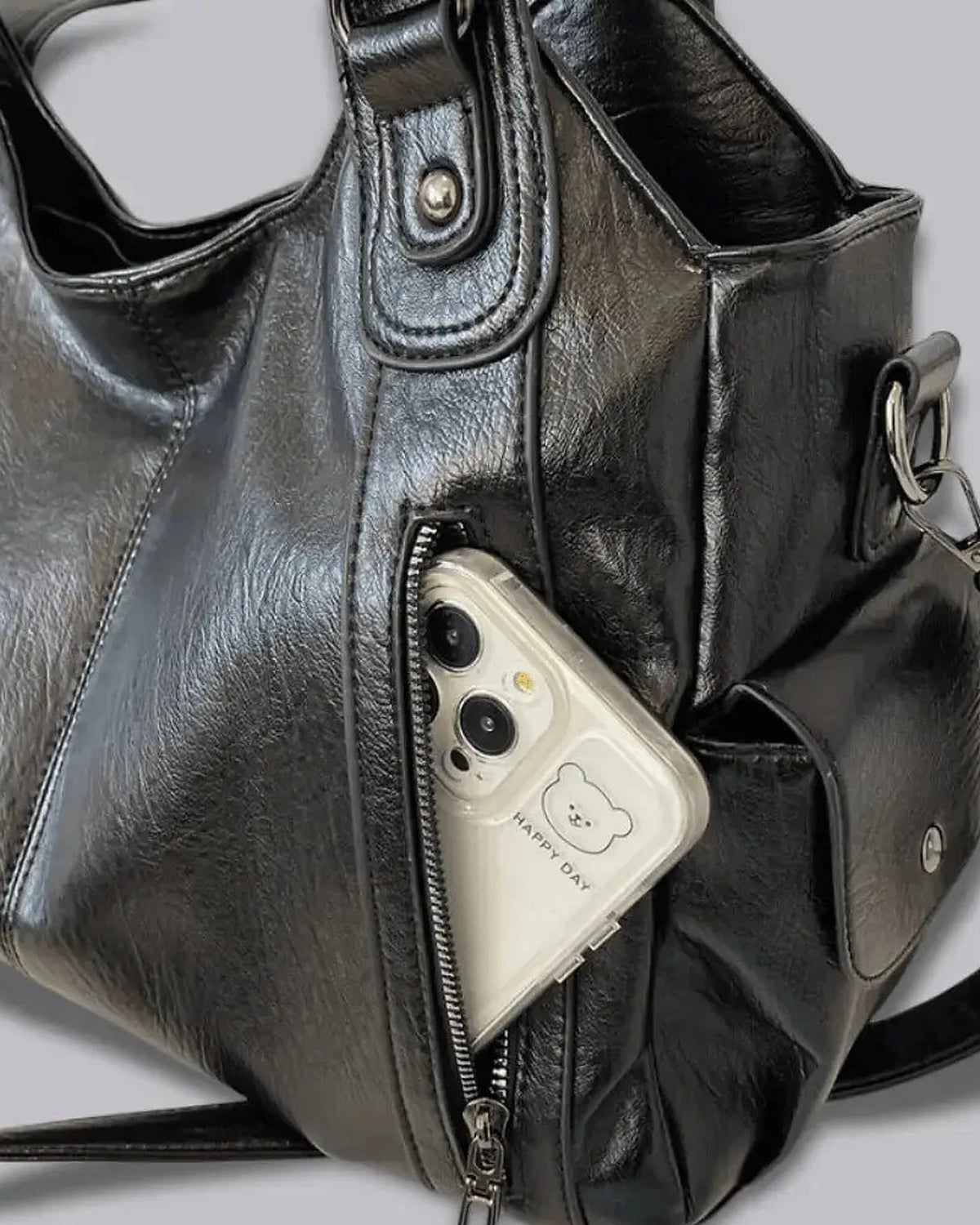 Women's Tote Bag and Shoulder Bag in Slouchy Faux Leather with Twin Zip Pockets – Quinn Lou