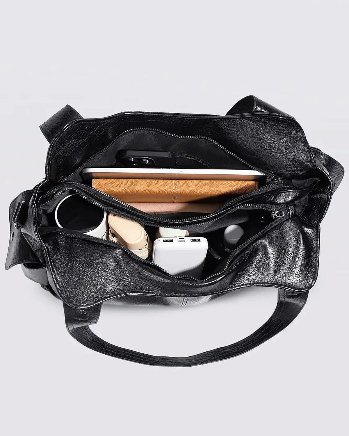 Women's Tote Bag and Shoulder Bag in Slouchy Faux Leather with Twin Zip Pockets – Quinn Lou
