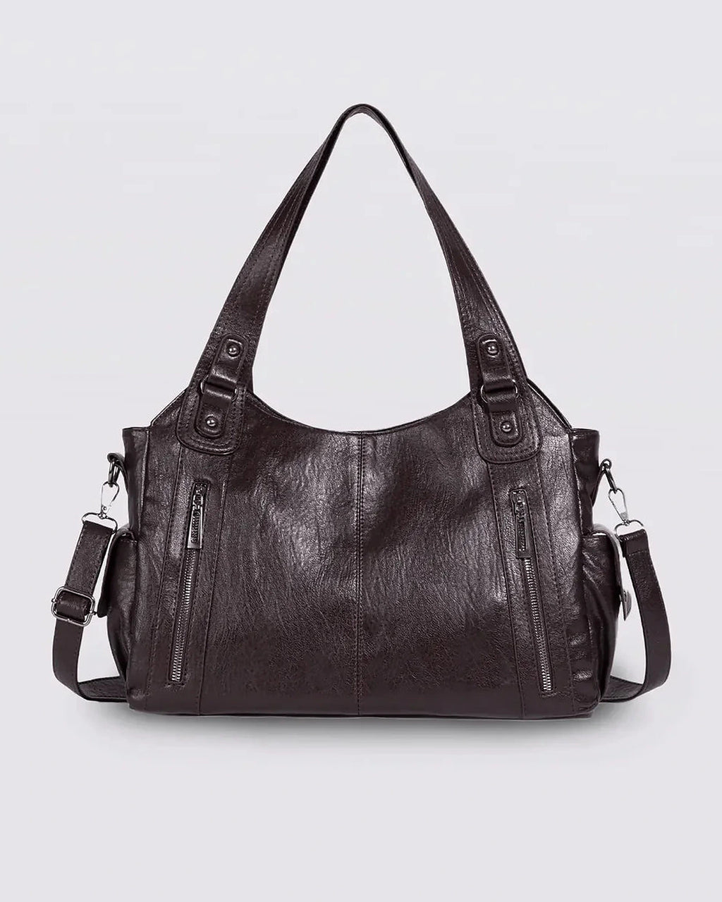 Women's Tote Bag and Shoulder Bag in Slouchy Faux Leather with Twin Zip Pockets – Quinn Lou