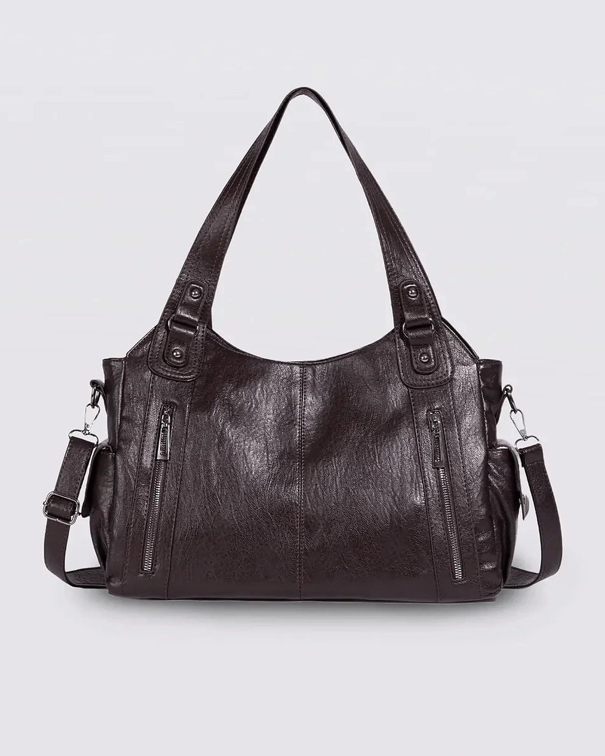 Women's Tote Bag and Shoulder Bag in Slouchy Faux Leather with Twin Zip Pockets – Quinn Lou