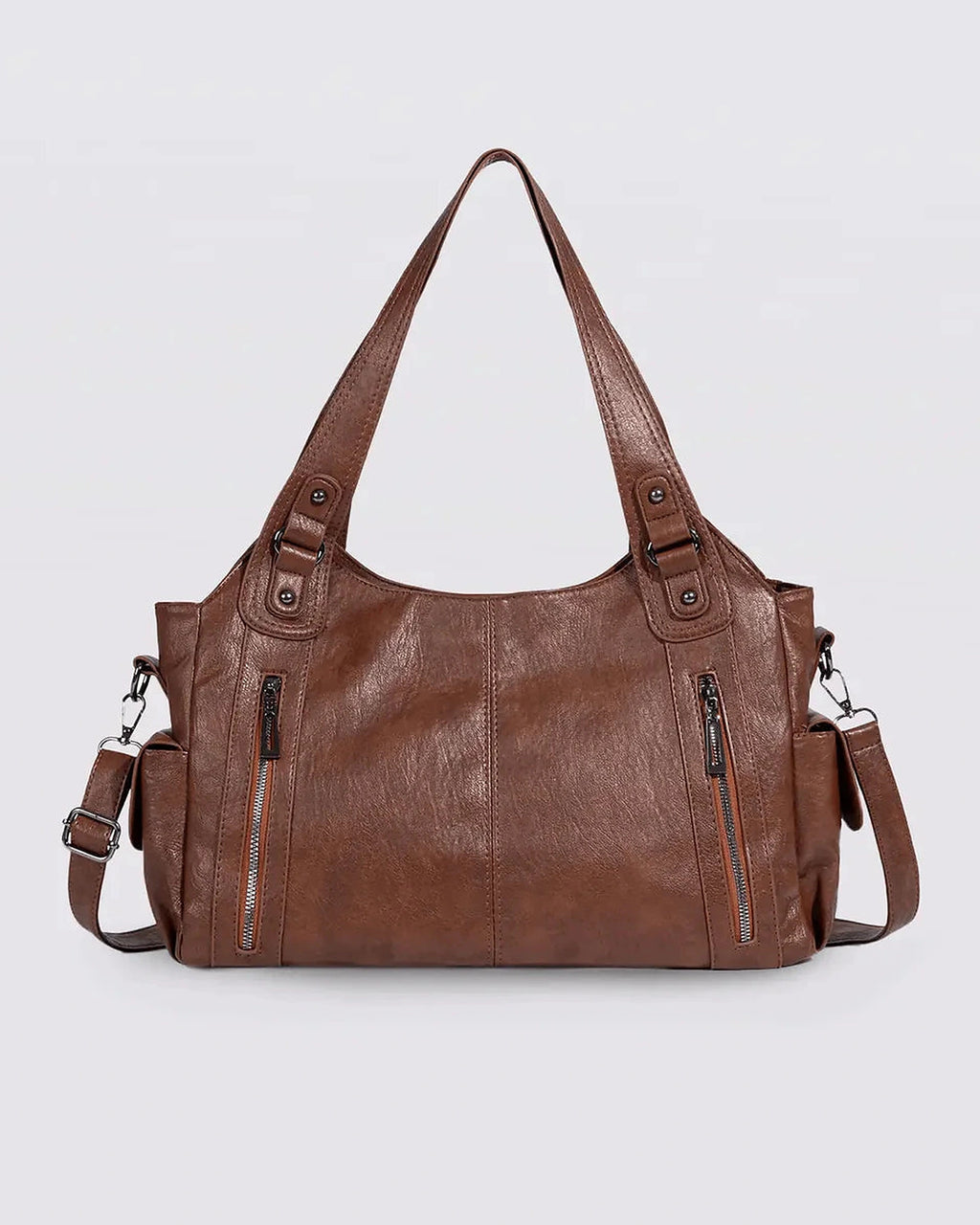 Women's Tote Bag and Shoulder Bag in Slouchy Faux Leather with Twin Zip Pockets – Quinn Lou