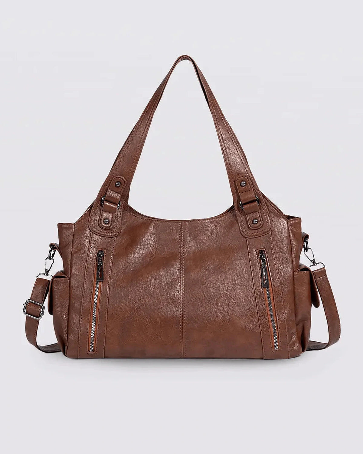 Women's Tote Bag and Shoulder Bag in Slouchy Faux Leather with Twin Zip Pockets – Quinn Lou