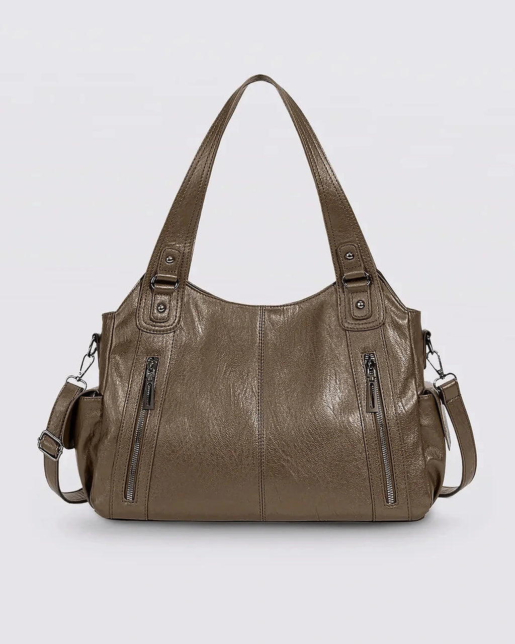 Women's Tote Bag and Shoulder Bag in Slouchy Faux Leather with Twin Zip Pockets – Quinn Lou