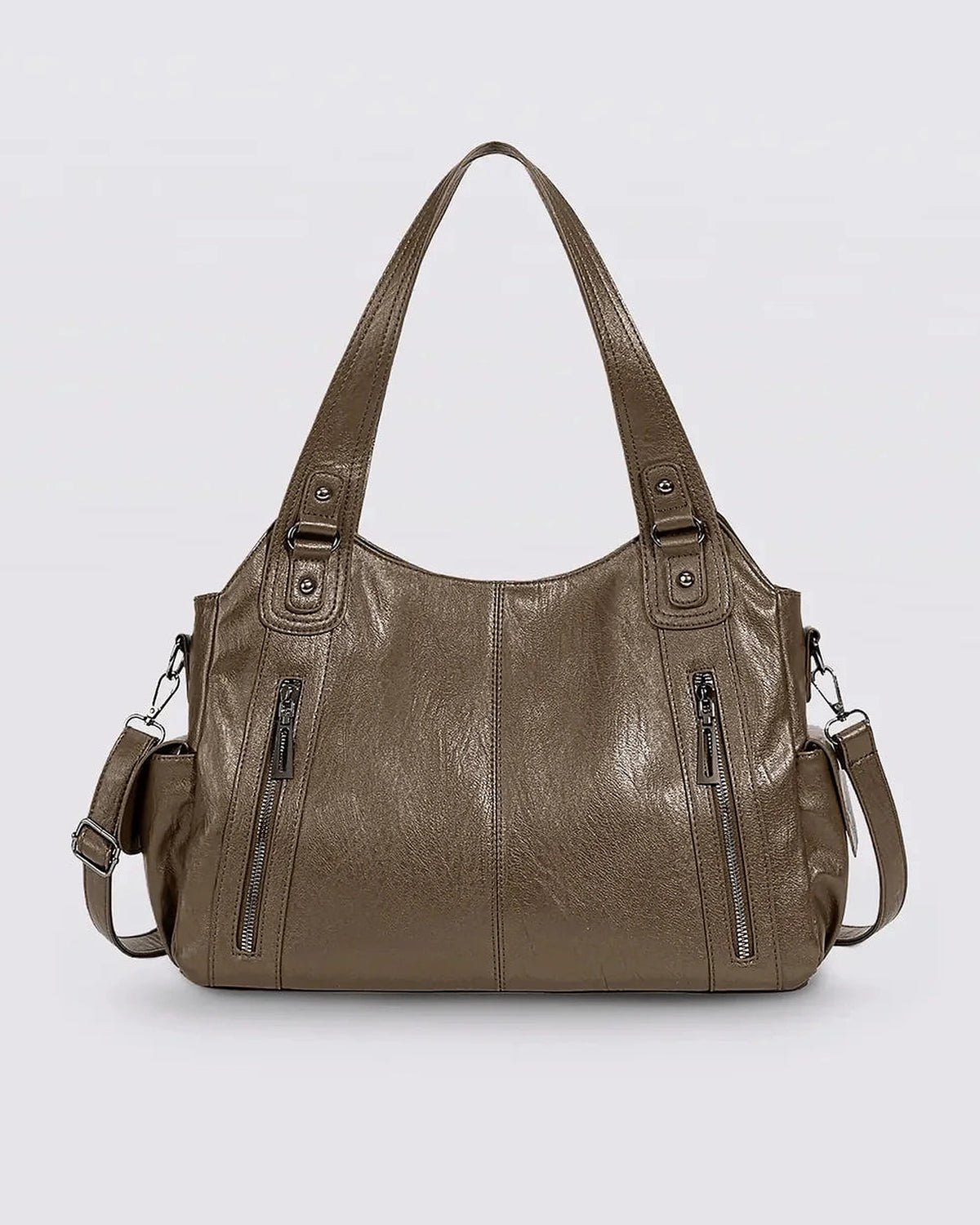 Women's Tote Bag and Shoulder Bag in Slouchy Faux Leather with Twin Zip Pockets – Quinn Lou