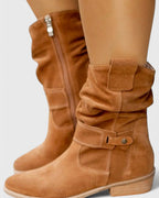 Women's Slouchy Suede Ankle Boots with Buckle Strap Detail – Darcy Mae