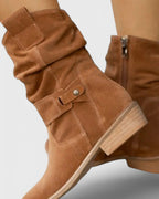 Women's Slouchy Suede Ankle Boots with Buckle Strap Detail – Darcy Mae
