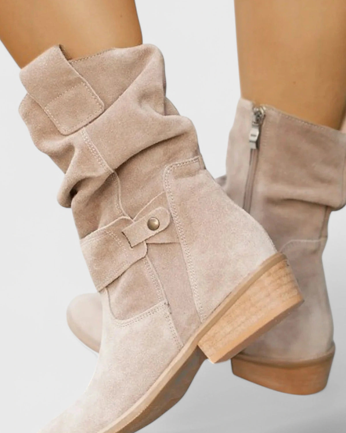Women's Slouchy Suede Ankle Boots with Buckle Strap Detail – Darcy Mae