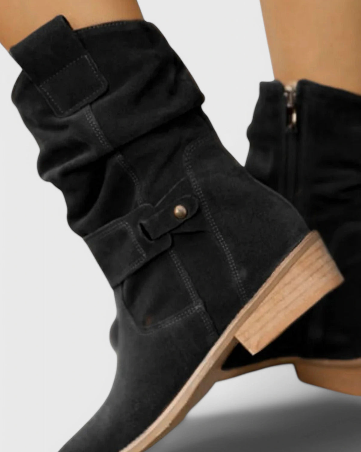 Women's Slouchy Suede Ankle Boots with Buckle Strap Detail – Darcy Mae
