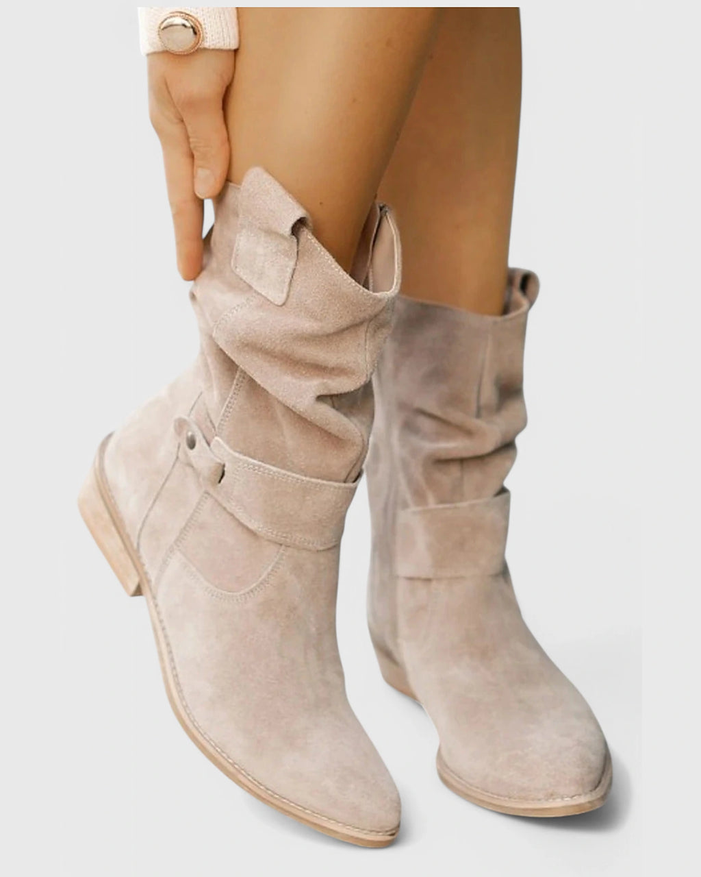 Women's Slouchy Suede Ankle Boots with Buckle Strap Detail – Darcy Mae