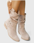 Women's Slouchy Suede Ankle Boots with Buckle Strap Detail – Darcy Mae