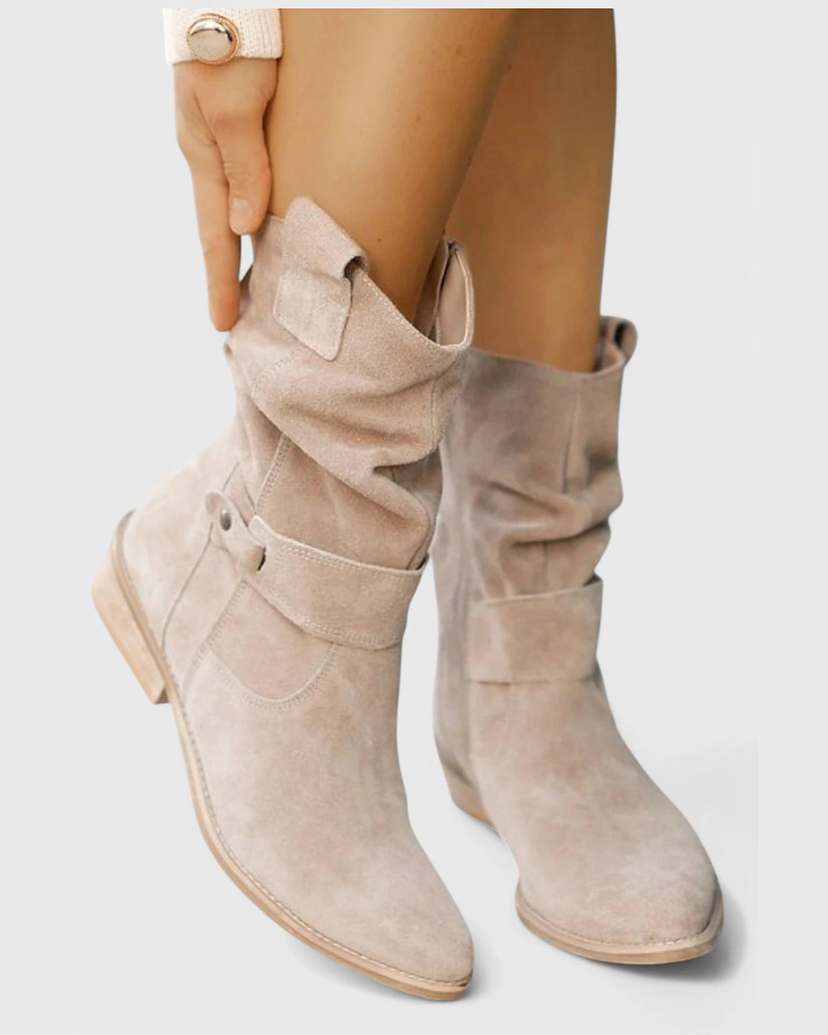 Women's Slouchy Suede Ankle Boots with Buckle Strap Detail – Darcy Mae