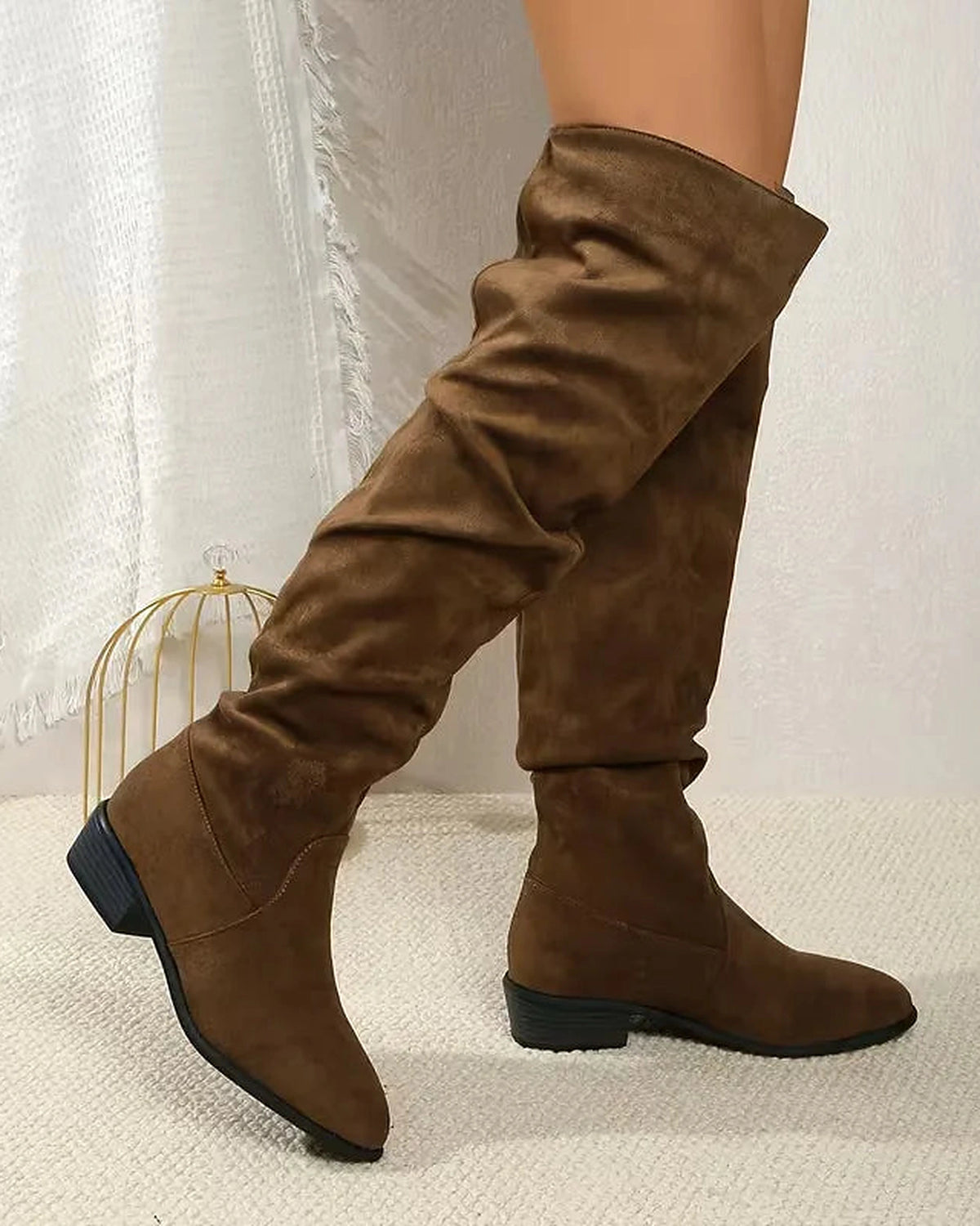Women's Slouchy Suede Knee High Boots with Block Heel – Frankie Lou