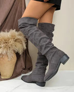 Women's Slouchy Suede Knee High Boots with Block Heel – Frankie Lou