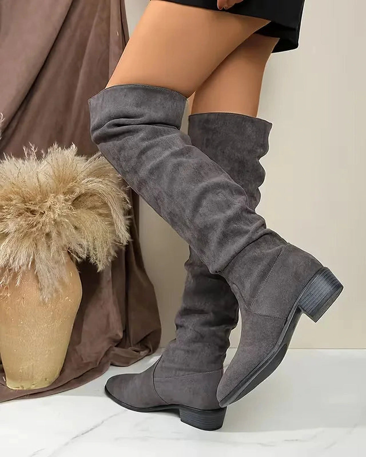 Women's Slouchy Suede Knee High Boots with Block Heel – Frankie Lou